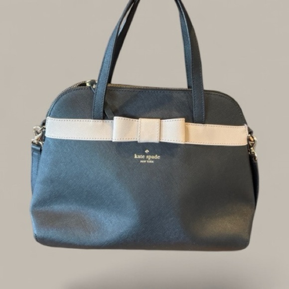 Kate Spade Black Handbag with Cream Bow Tan Designer tote purse bag classy - Picture 1 of 11